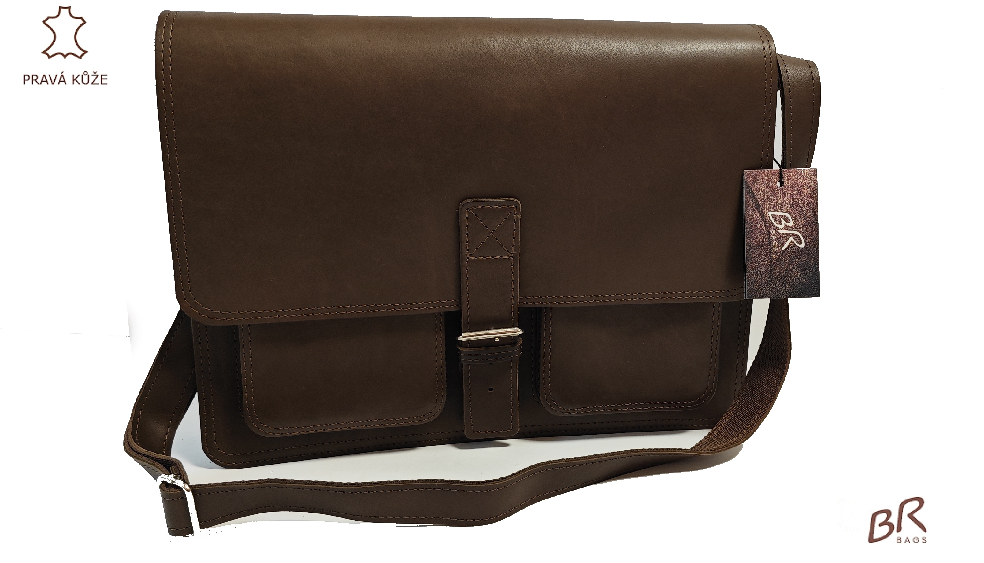 Kožená taška Br.Bags DENVER BR - ručně šitá, jednokomorová, L - uvedená cena platí pouze na tuto skladovou tašku
