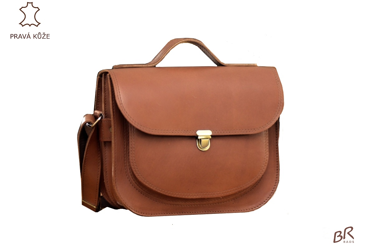 Kožená taška Br.Bags KAROLINA  -  ručně šitá, dvoukomorová, XXL