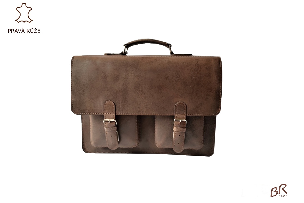 Kožená aktovka Br.Bags JERSEY - ručně šitá, dvoukomorová