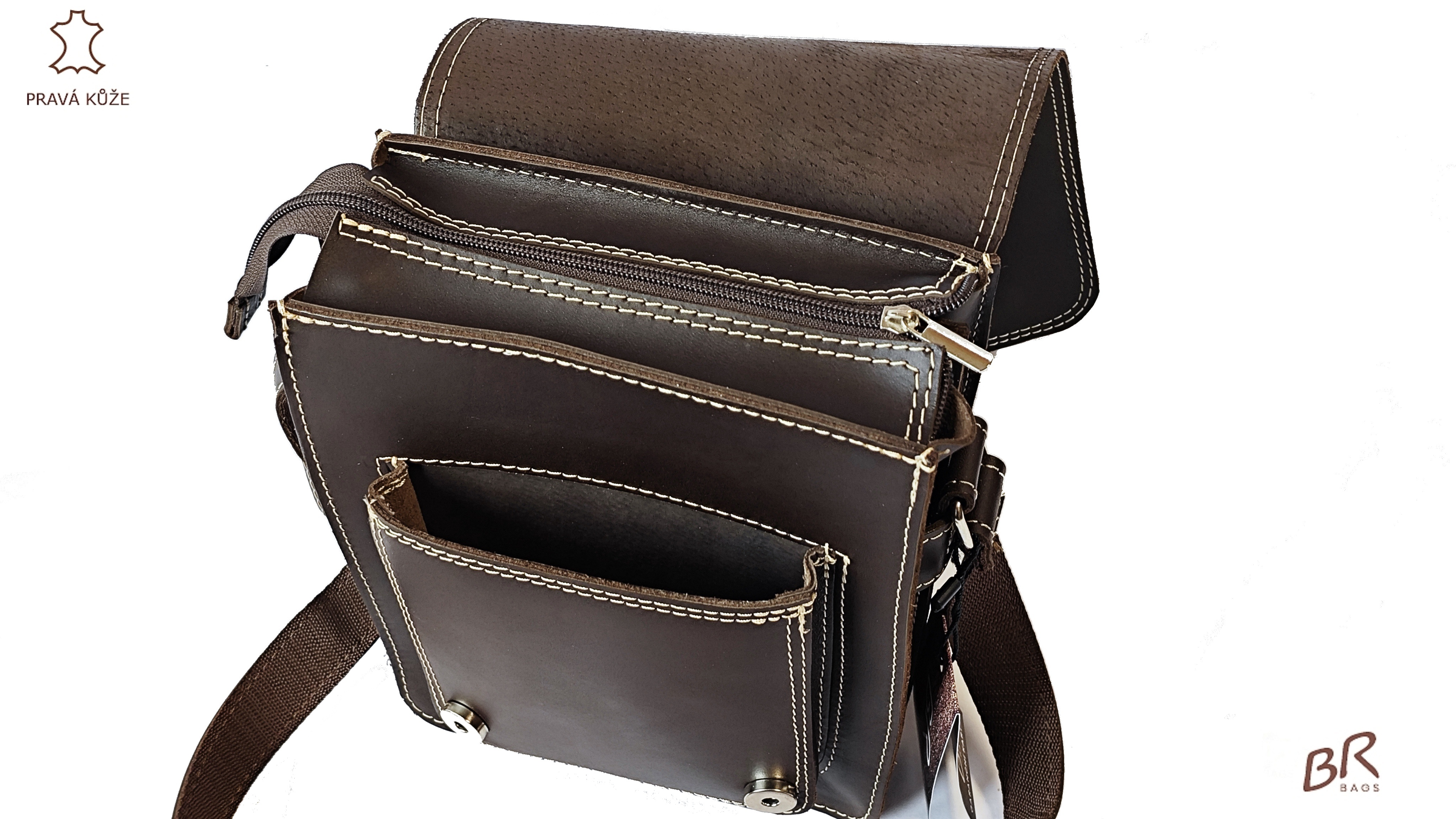 Kožená taška Br.Bags SAPPORO EXCLUSIVE - ručně šitá, dvoukomorová, XL