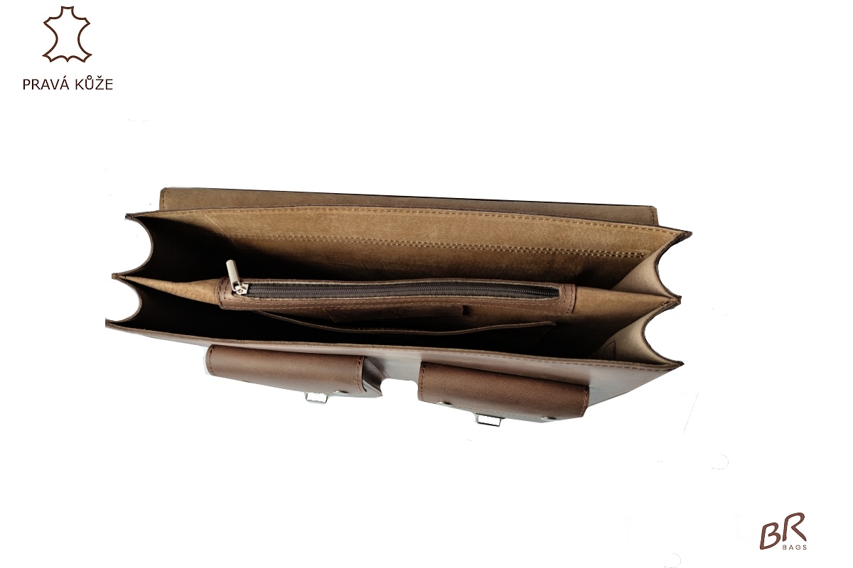 Kožená aktovka Br.Bags JERSEY - ručně šitá, dvoukomorová